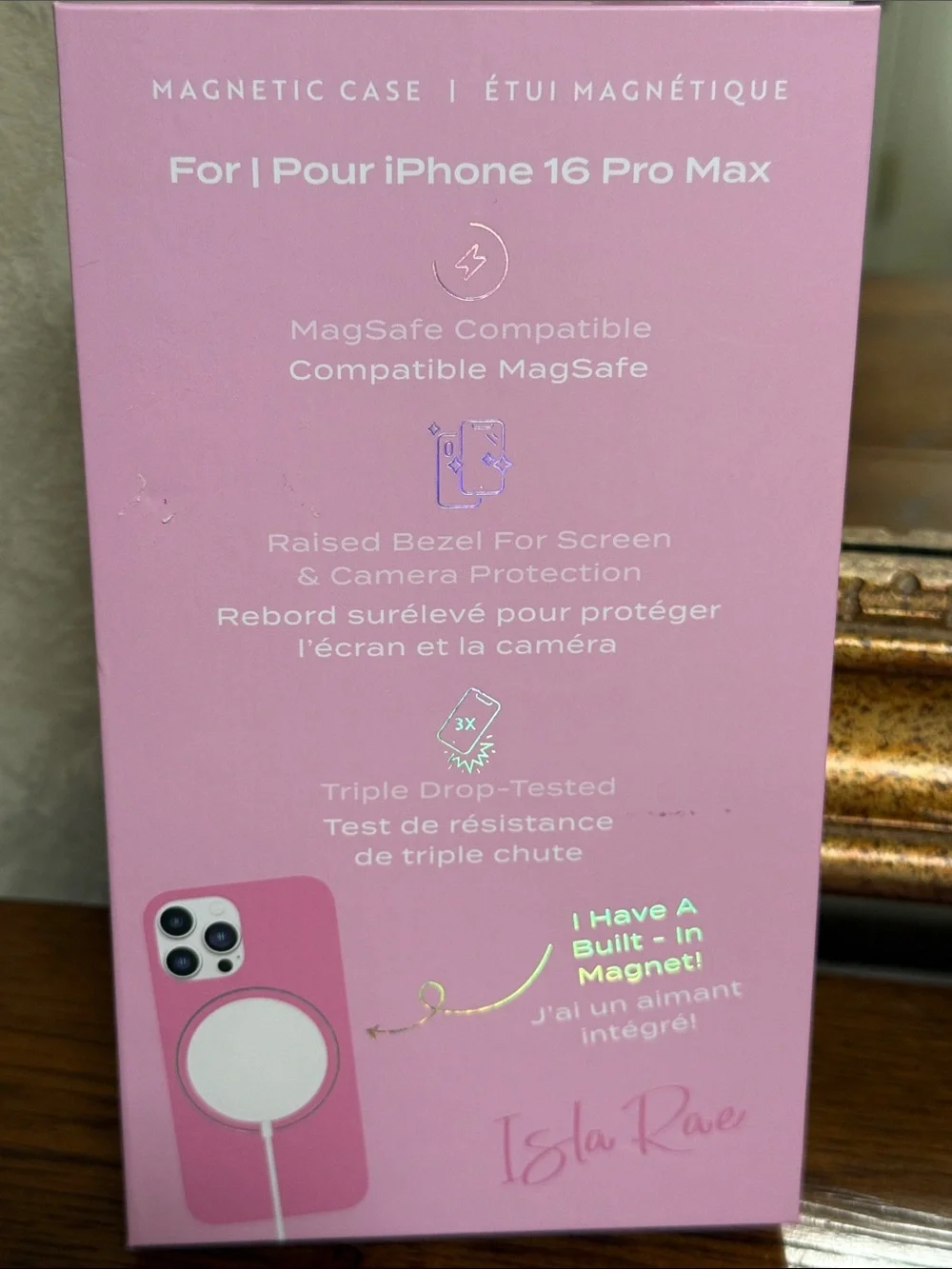 Isla Rae iPhone 16 pro max pink phone case. MagSafe compatible.
